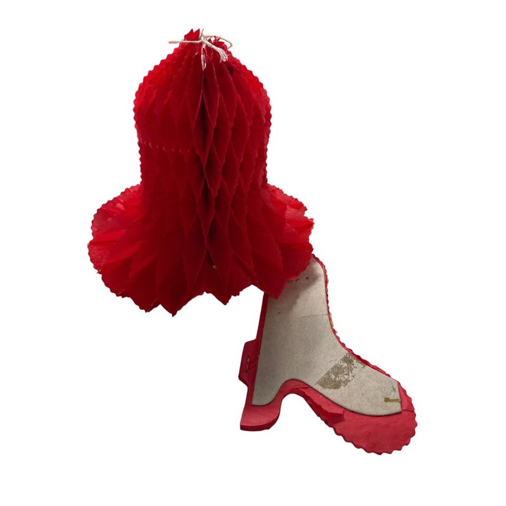 Vintage Set of 2 Red Honeycomb Tissue Paper Bell Decoration 7 Inch Holiday